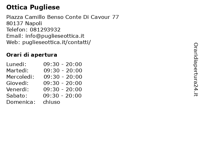 Orari di apertura Ottica Pugliese Piazza Camillo Benso Conte Di Cavour